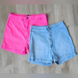 Bundle of 2 Women's High-Waisted Casual Shorts – Pink & Light Blue – Size XL